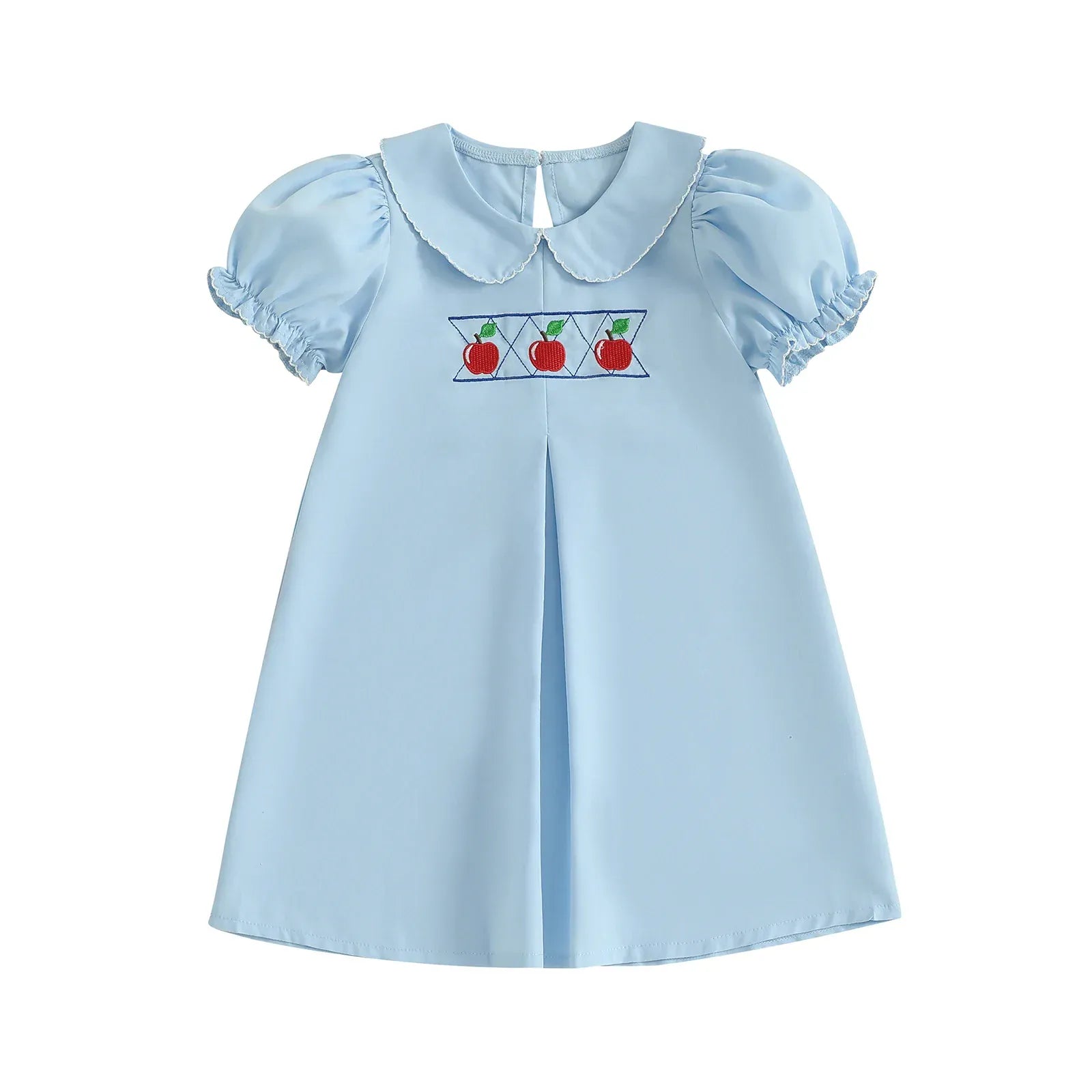 18-24M Back-to-School Apple Embroidered Blue Dress