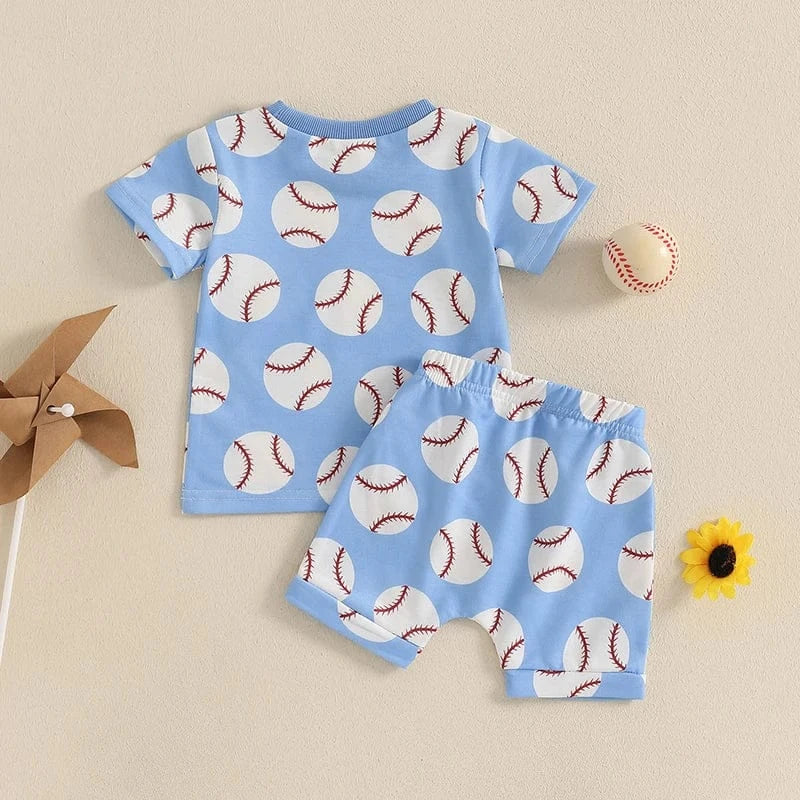 Baseball Print Toddler Boy Summer Outfit