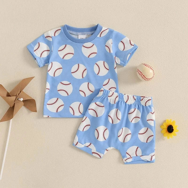 Baseball Print Toddler Boy Summer Outfit