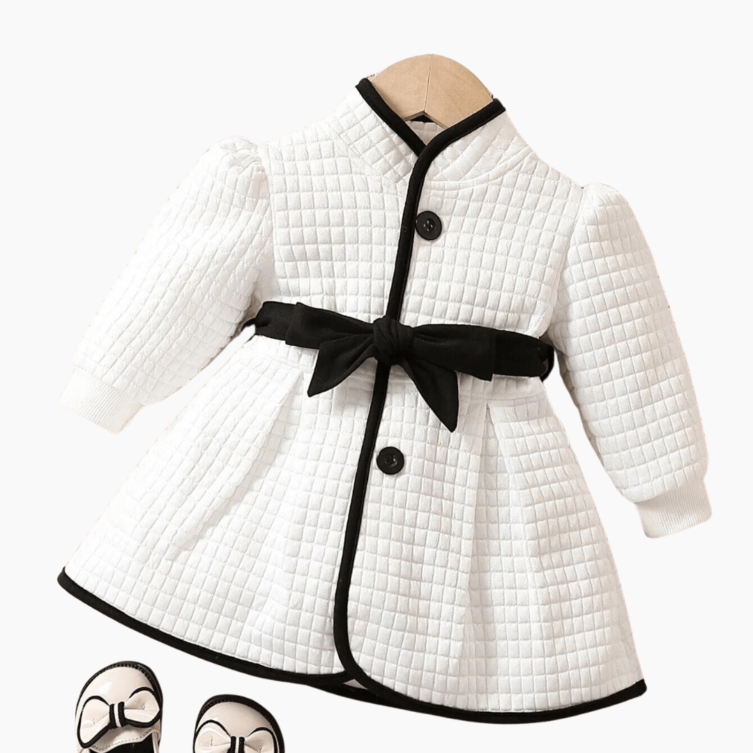 Girl's Clothing Black and White Belted Princess Coat