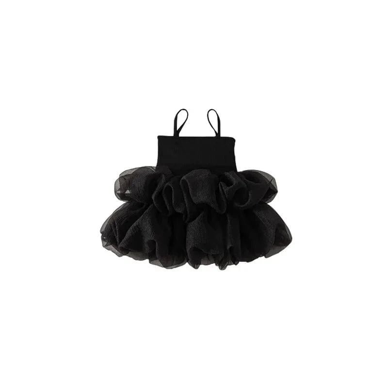 Black / 18-24M Black Puff Ball Mesh Sling Dress
