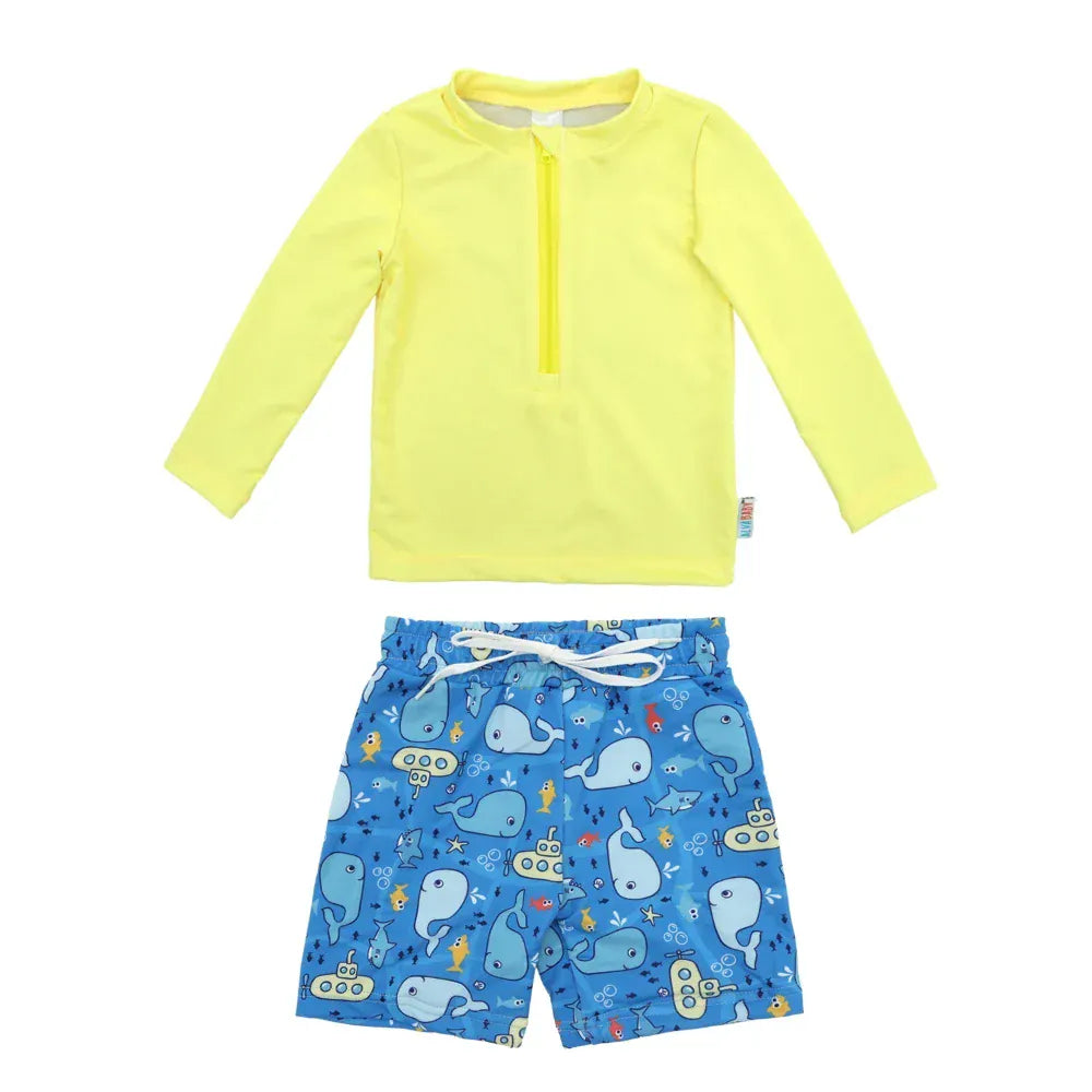 Boys' UPF 50+ Long Sleeve Rash Guard & Swim Trunks Set