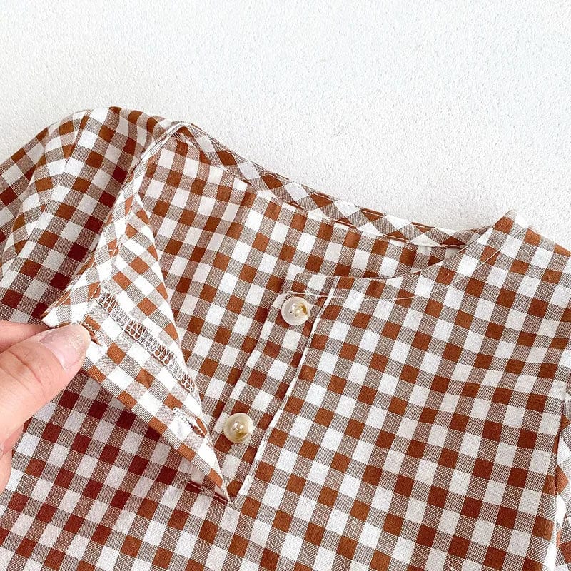 Brown Corduroy Overalls with Checkered Shirt