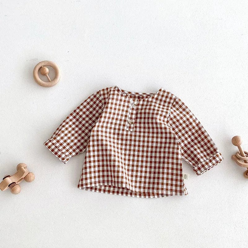 Brown Corduroy Overalls with Checkered Shirt
