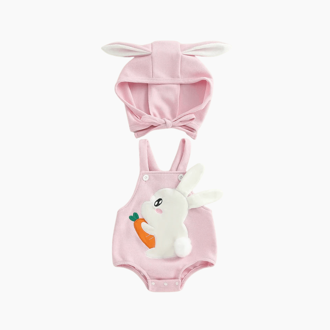 Bunny Embroidery Sleeveless Romper with Hat