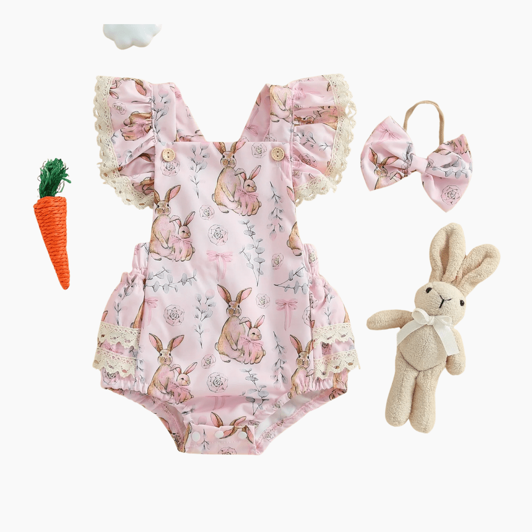 Bunny Print Lace Bodysuit with Headband