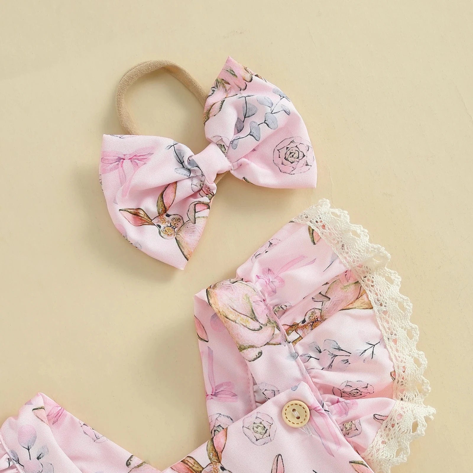 Bunny Print Lace Bodysuit with Headband