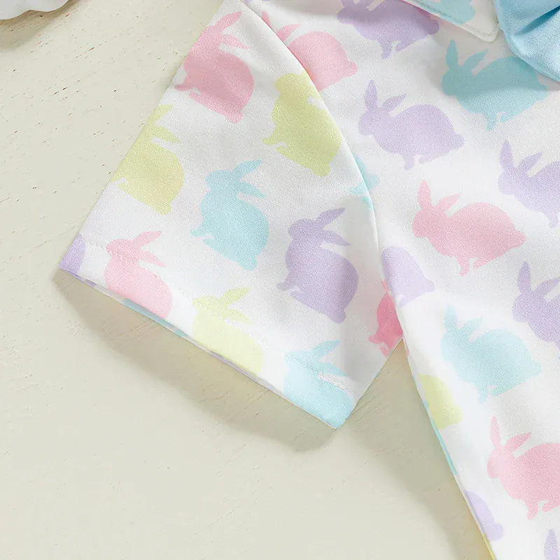 Bunny Print Shirt and Bow Tie with Shorts