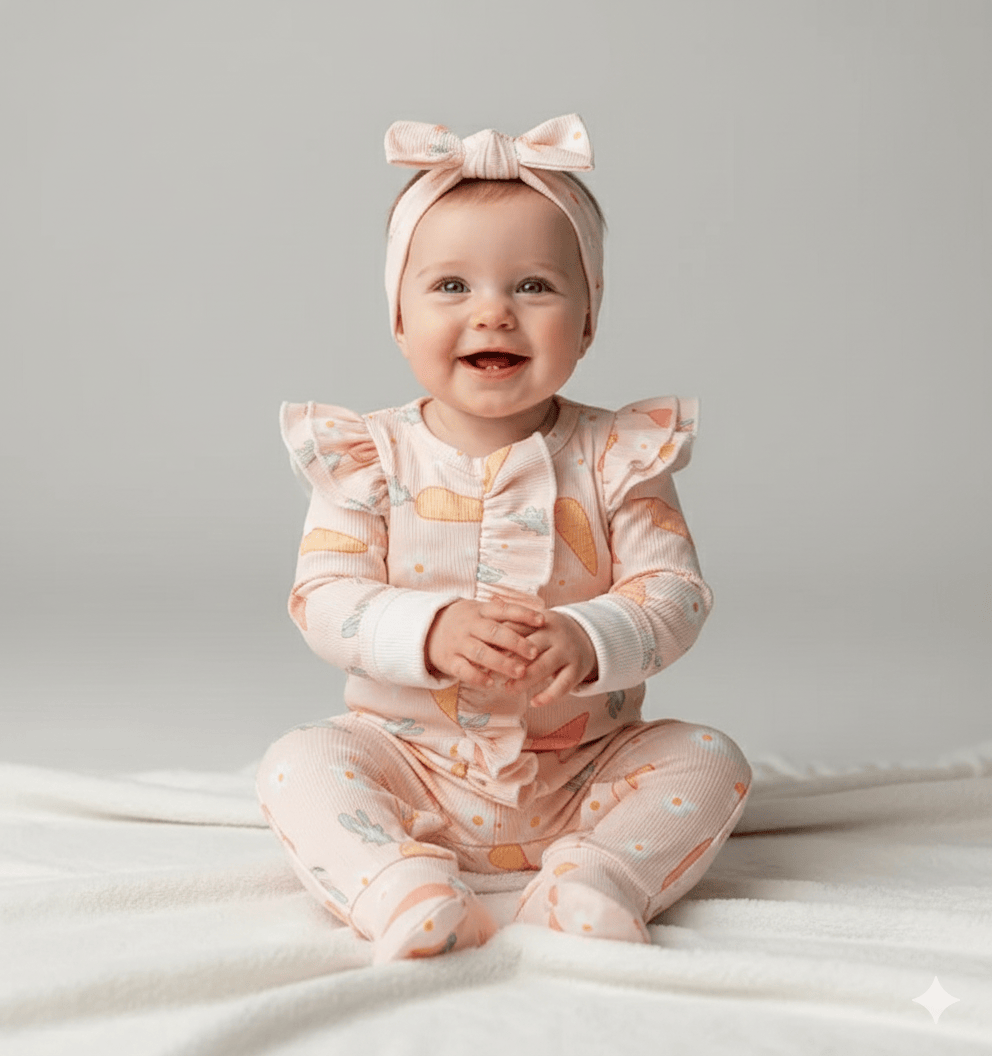 Carrot Print Ruffle Romper & Headband Set