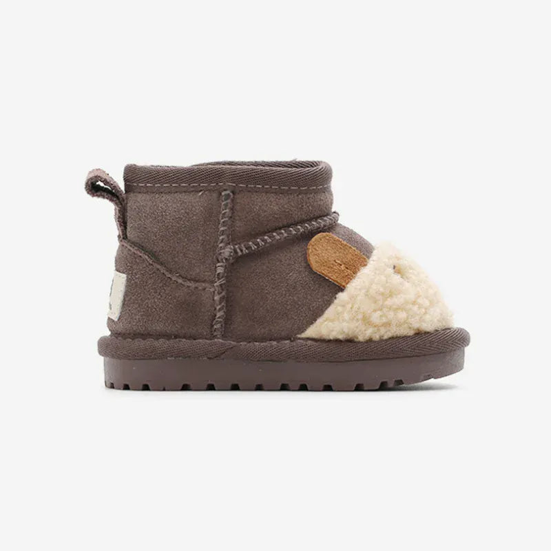 Gray / 16 Cartoon Animal Leather & Plush Snow Boots