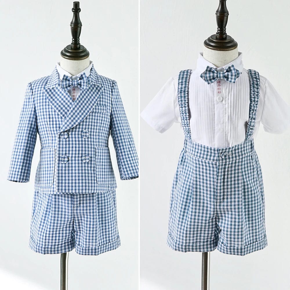 Boy's Clothing Checkered Formal Outfit with Bow Tie