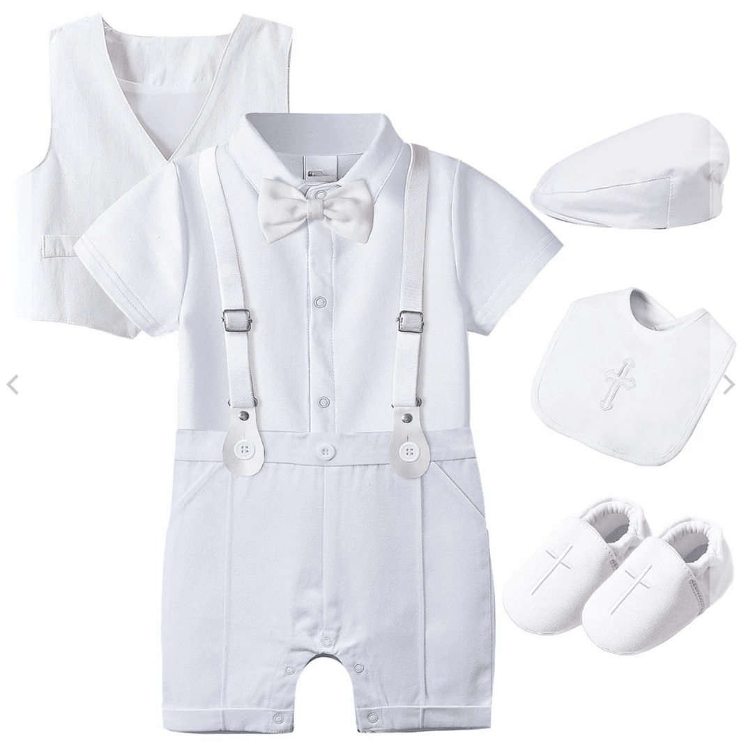 D / 3-6M Classic White Baby Boy Christening Set