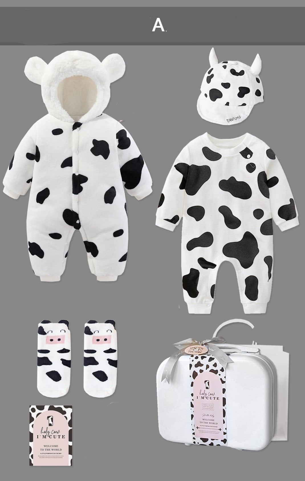 牛气冲天(A款)秋冬礼盒 / 66码(参考满月-百天) Cow Print Baby Gift Set