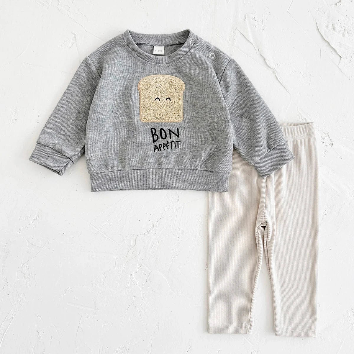 Cute Bread Print Sweatshirt and Pants Set