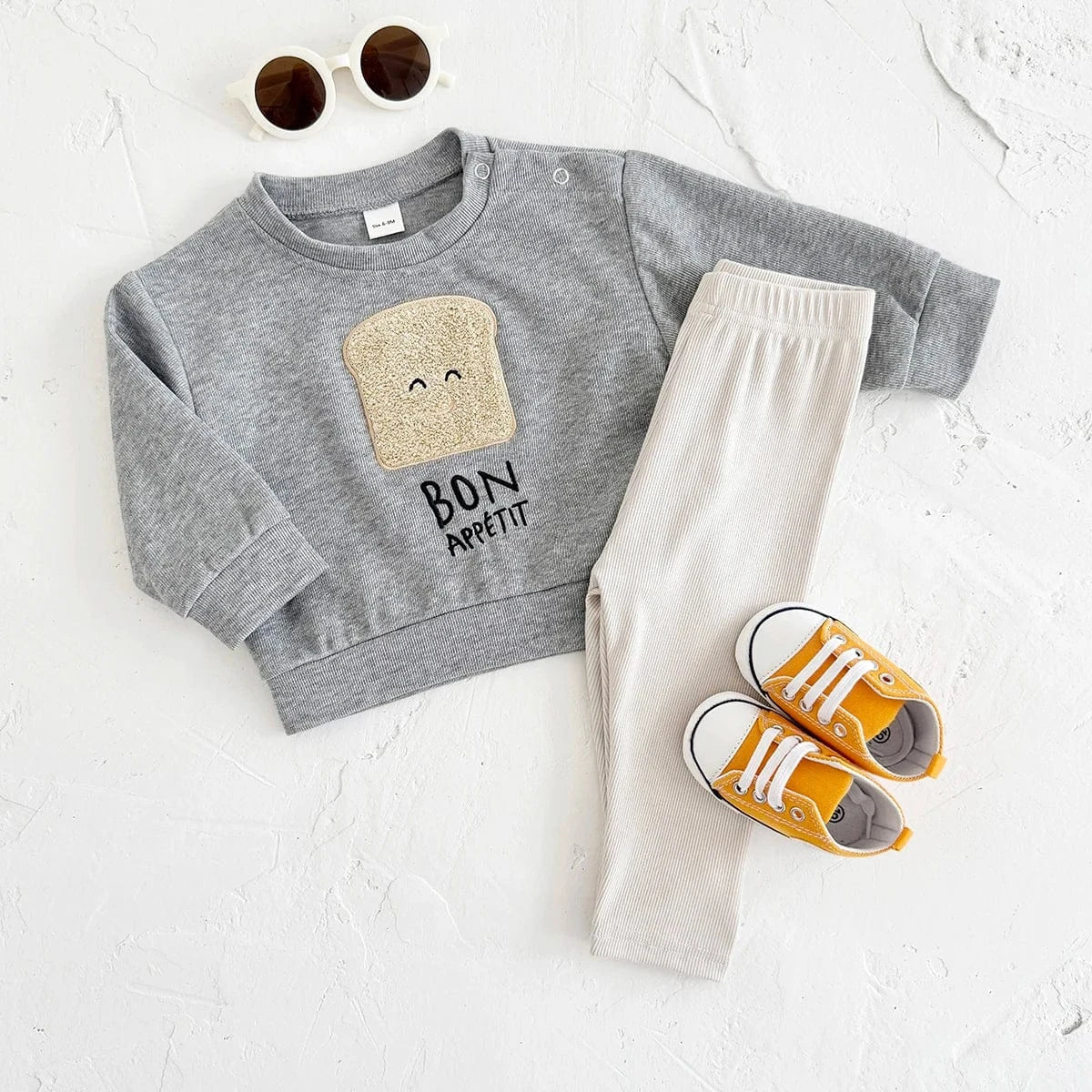 Cute Bread Print Sweatshirt and Pants Set