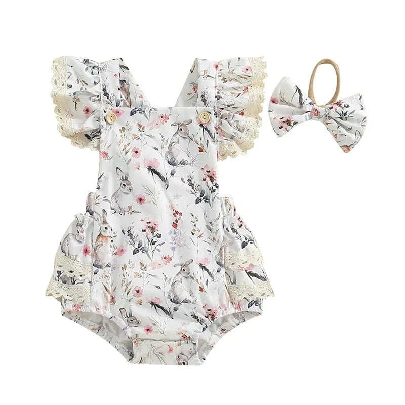 Beige / 0-3M Easter Outfits Flower