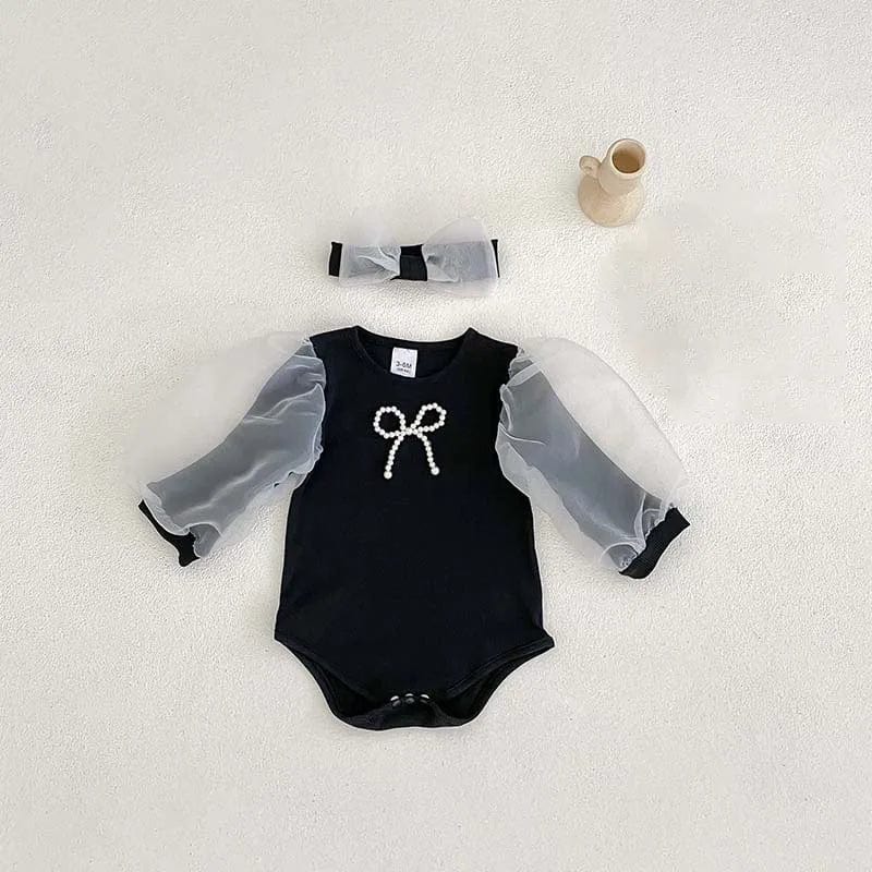Black / 9-12M Elegant Baby Girl Long Sleeve Romper