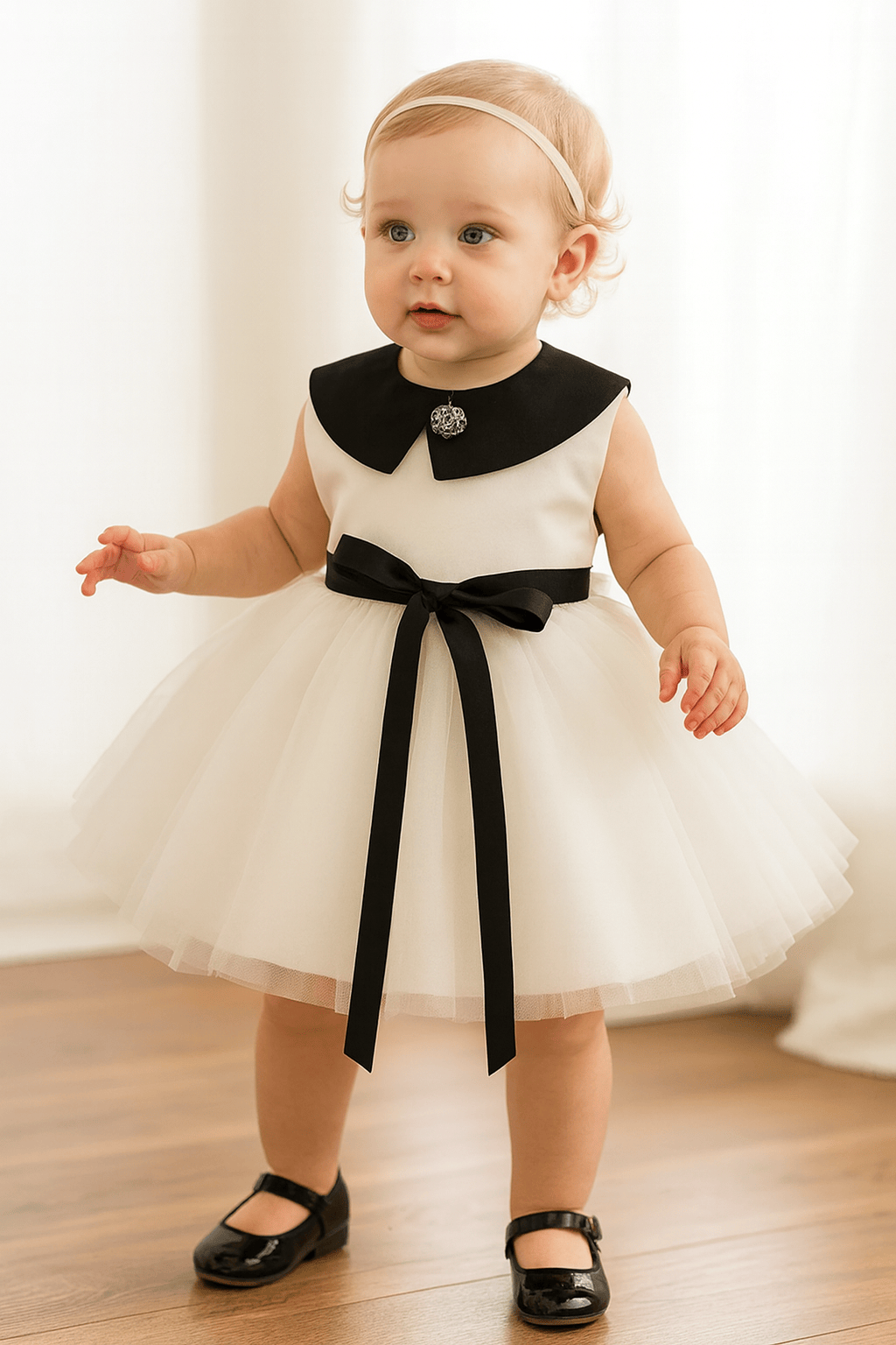 Girl's Clothing Elegant Black and White Princess Dress