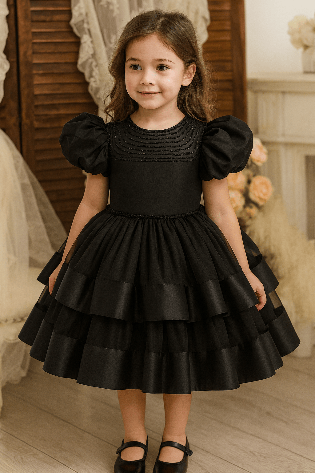 Elegant Black Princess Dress for Girls