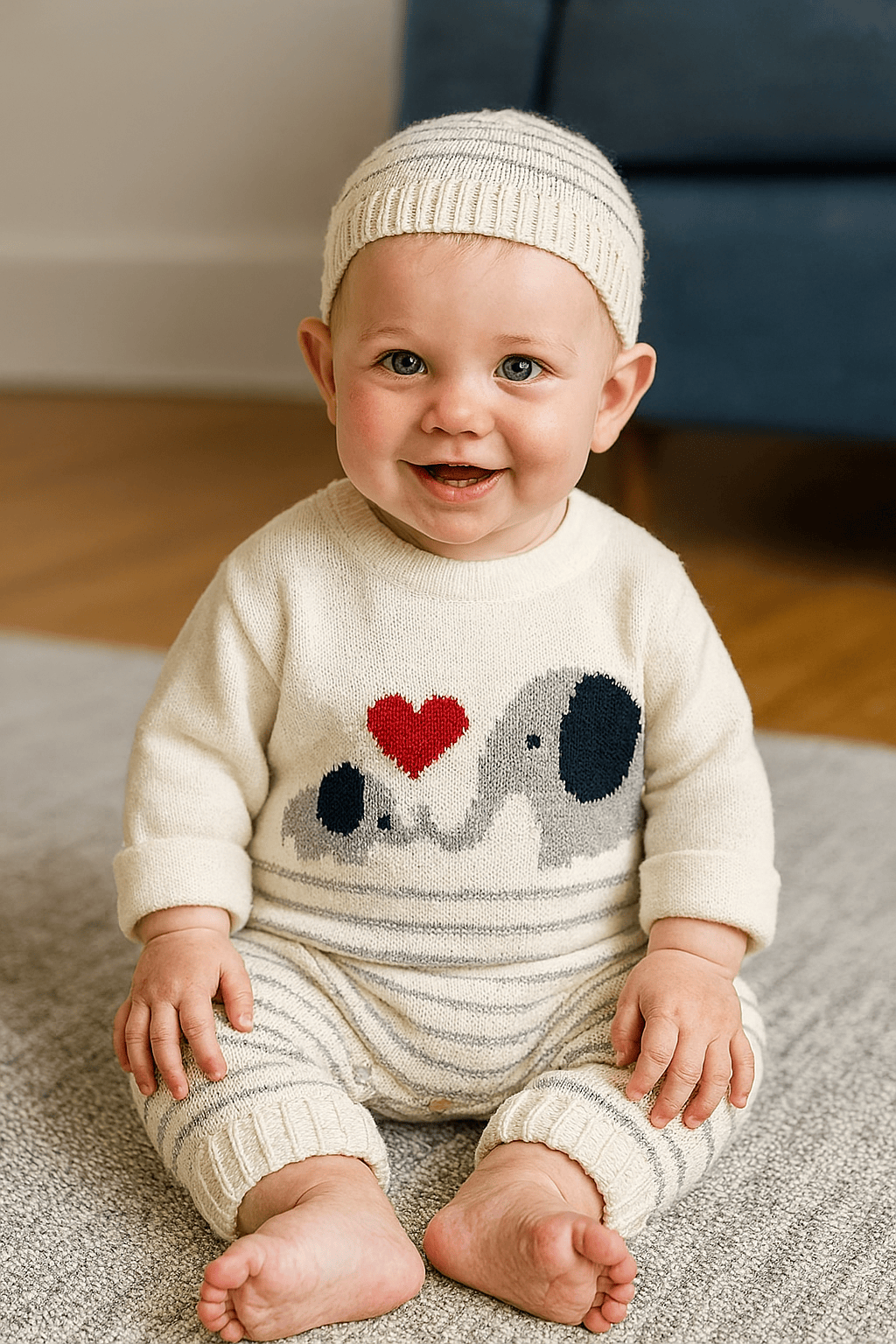 Elephant Knit Baby Romper