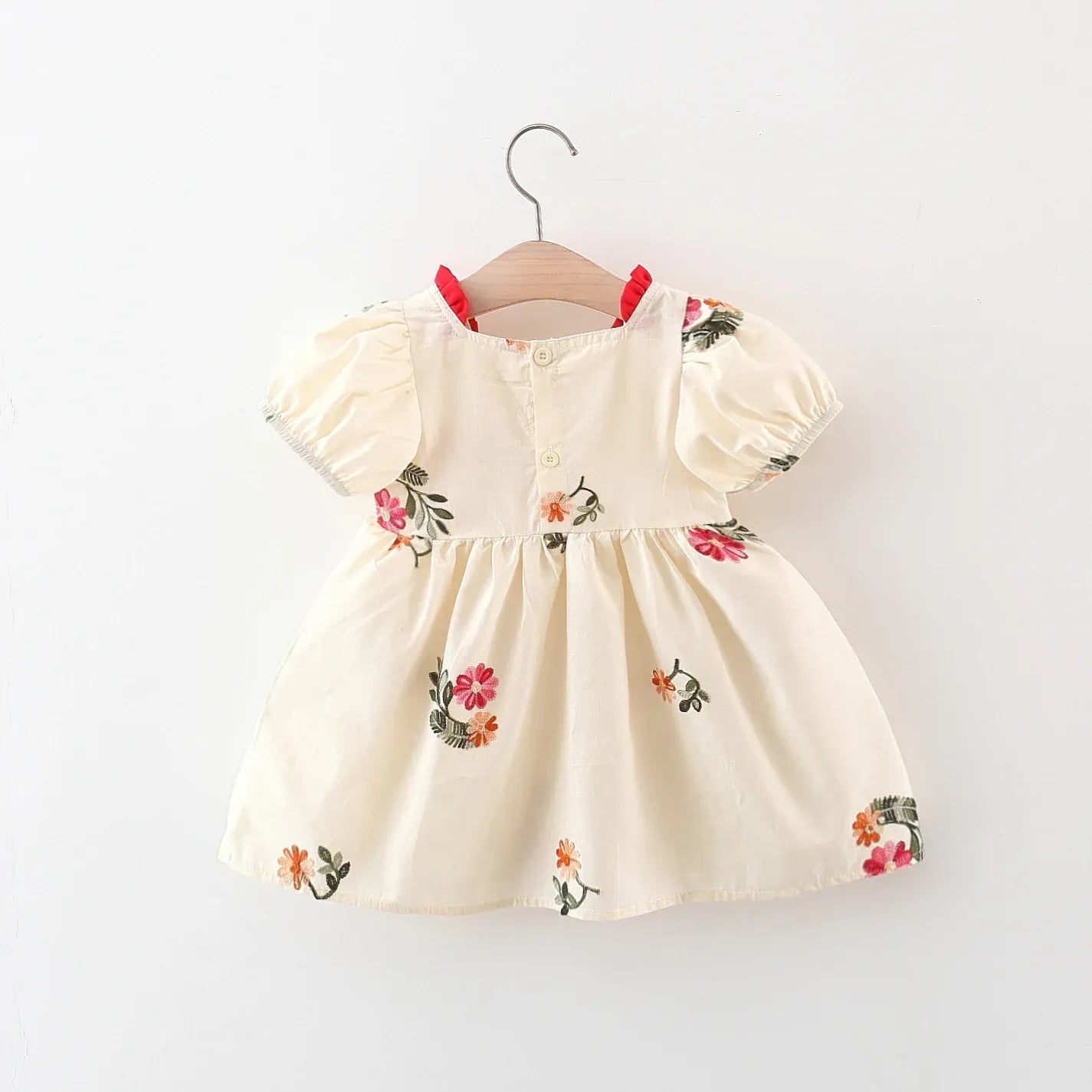 Embroidered Bubble Sleeve Dress