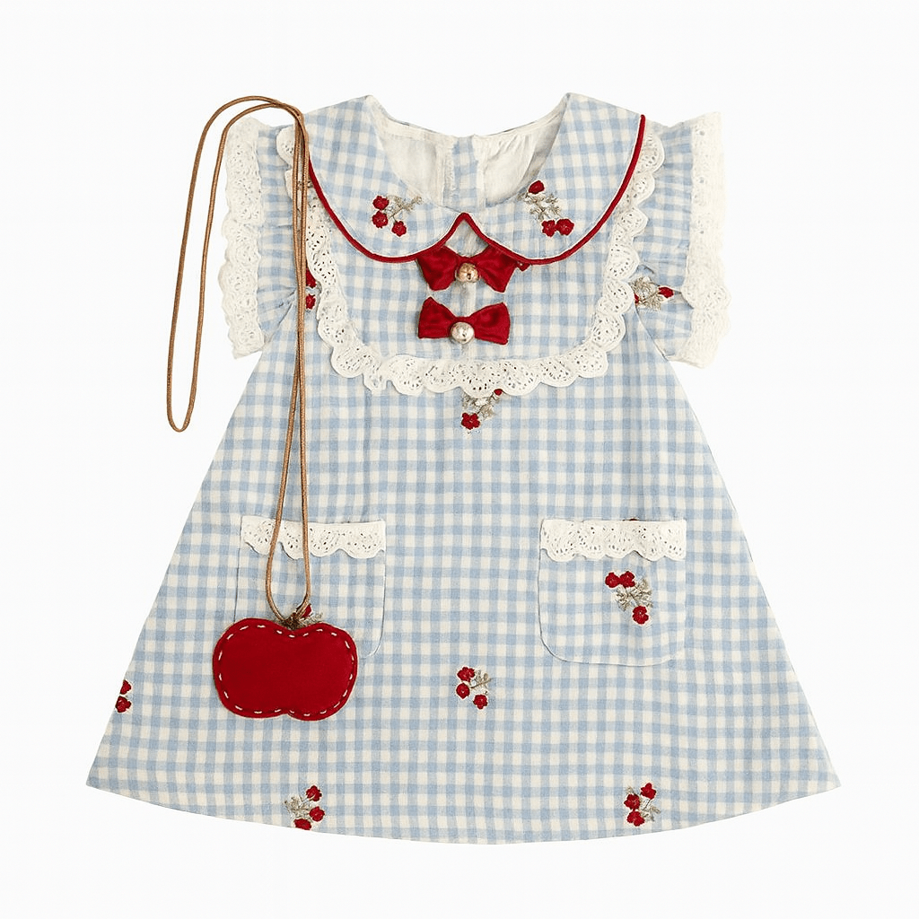 Embroidered Cherry Design dress and Matching Bag