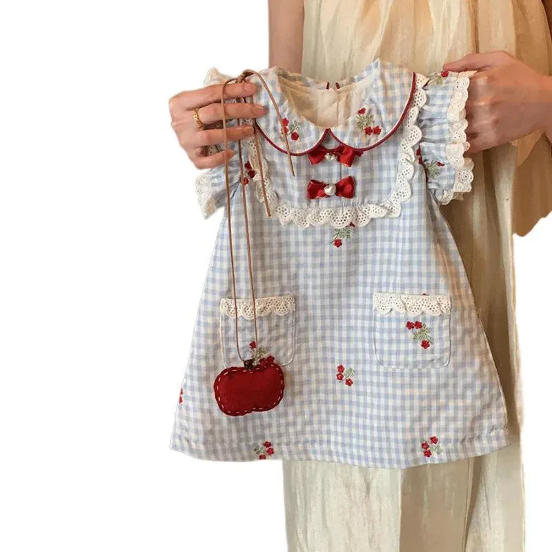 plaid / 1T Embroidered Cherry Design dress and Matching Bag