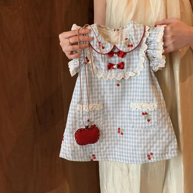 Embroidered Cherry Design dress and Matching Bag