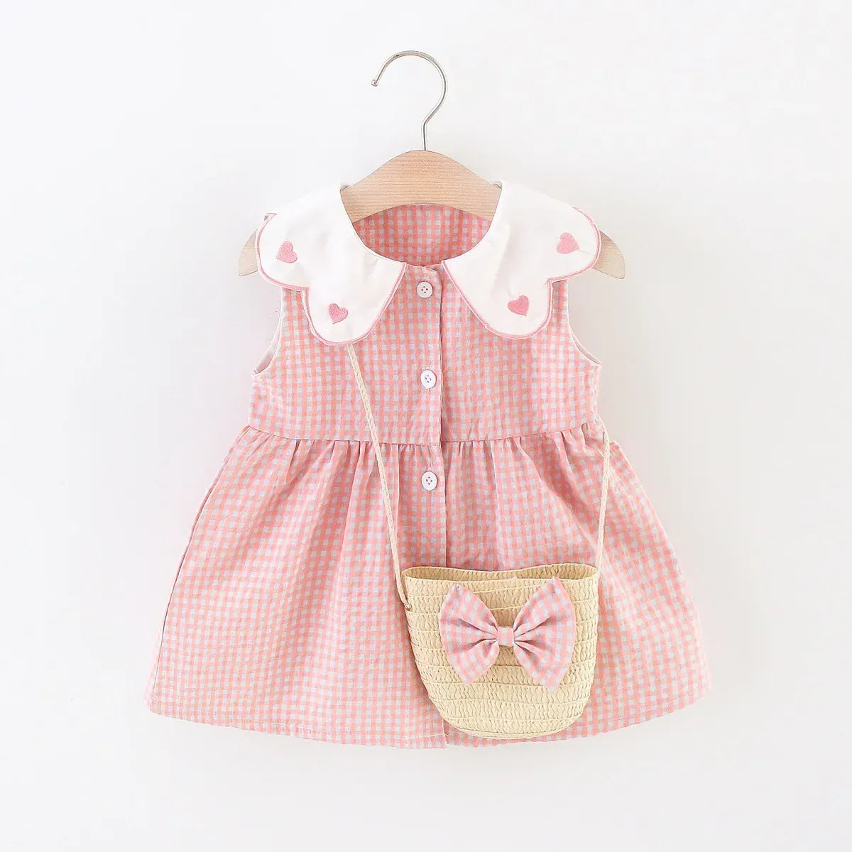 Embroidered Collar Dress & Matching Bag Set