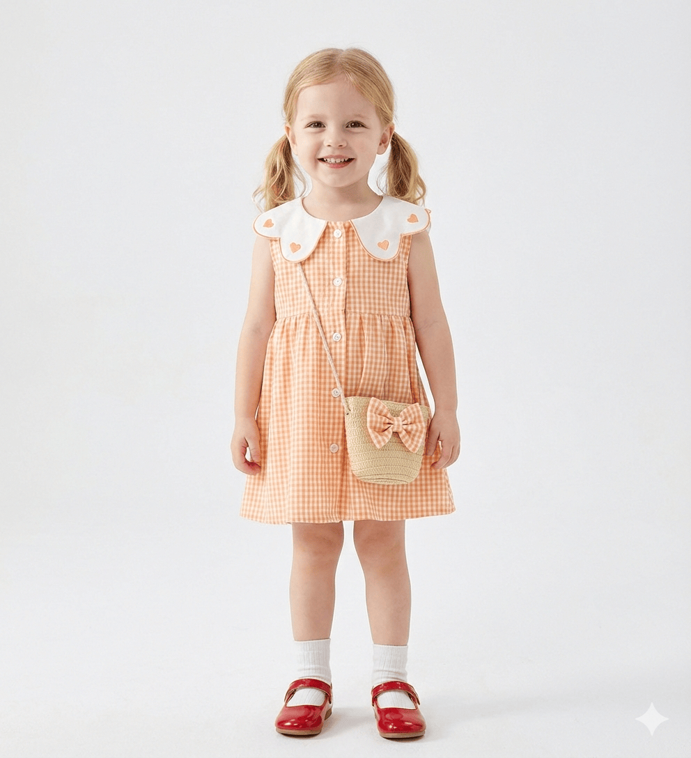 Embroidered Collar Dress & Matching Bag Set