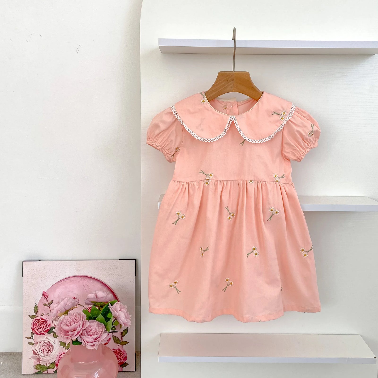 Pink / 2T Embroidered Peter Pan Collar Dress