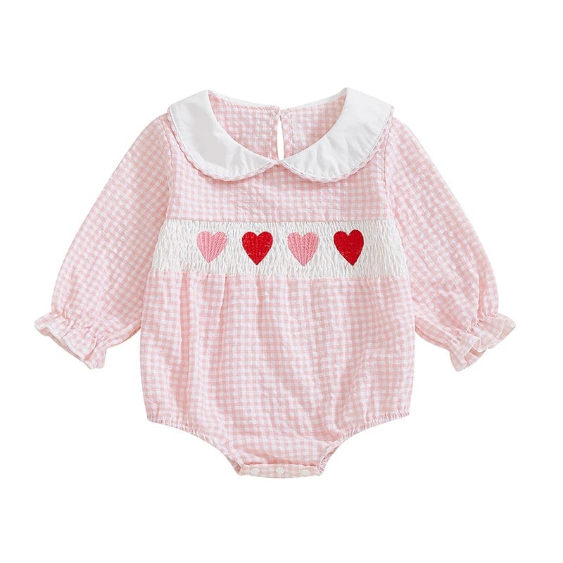 Pink / 0-3M Embroidery Love Heart Smocked Bubble