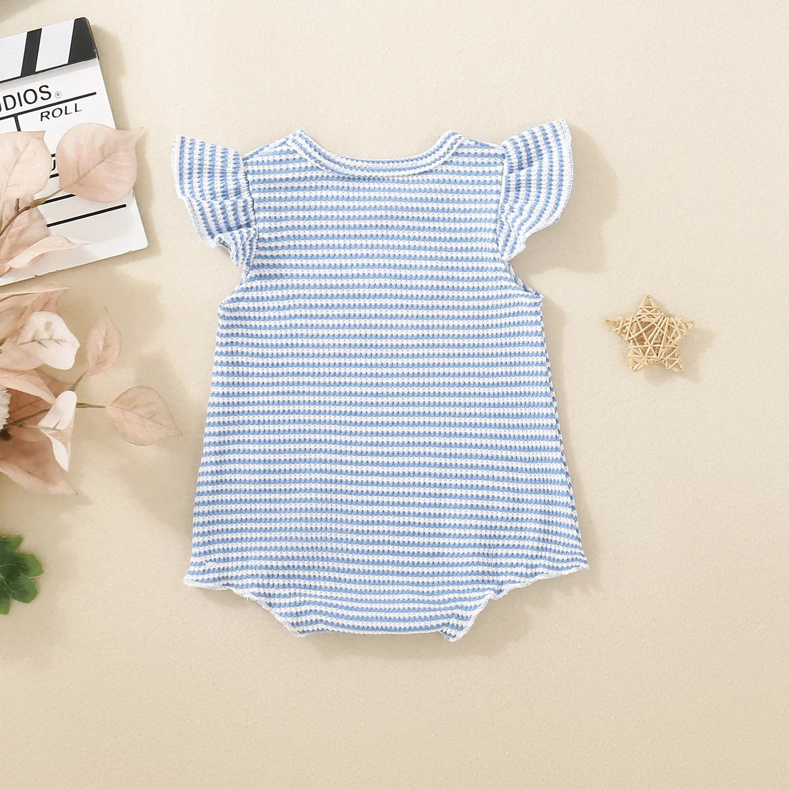 Flamingo Embroidered Waffle Knit Bodysuit with Flutter Sleeves