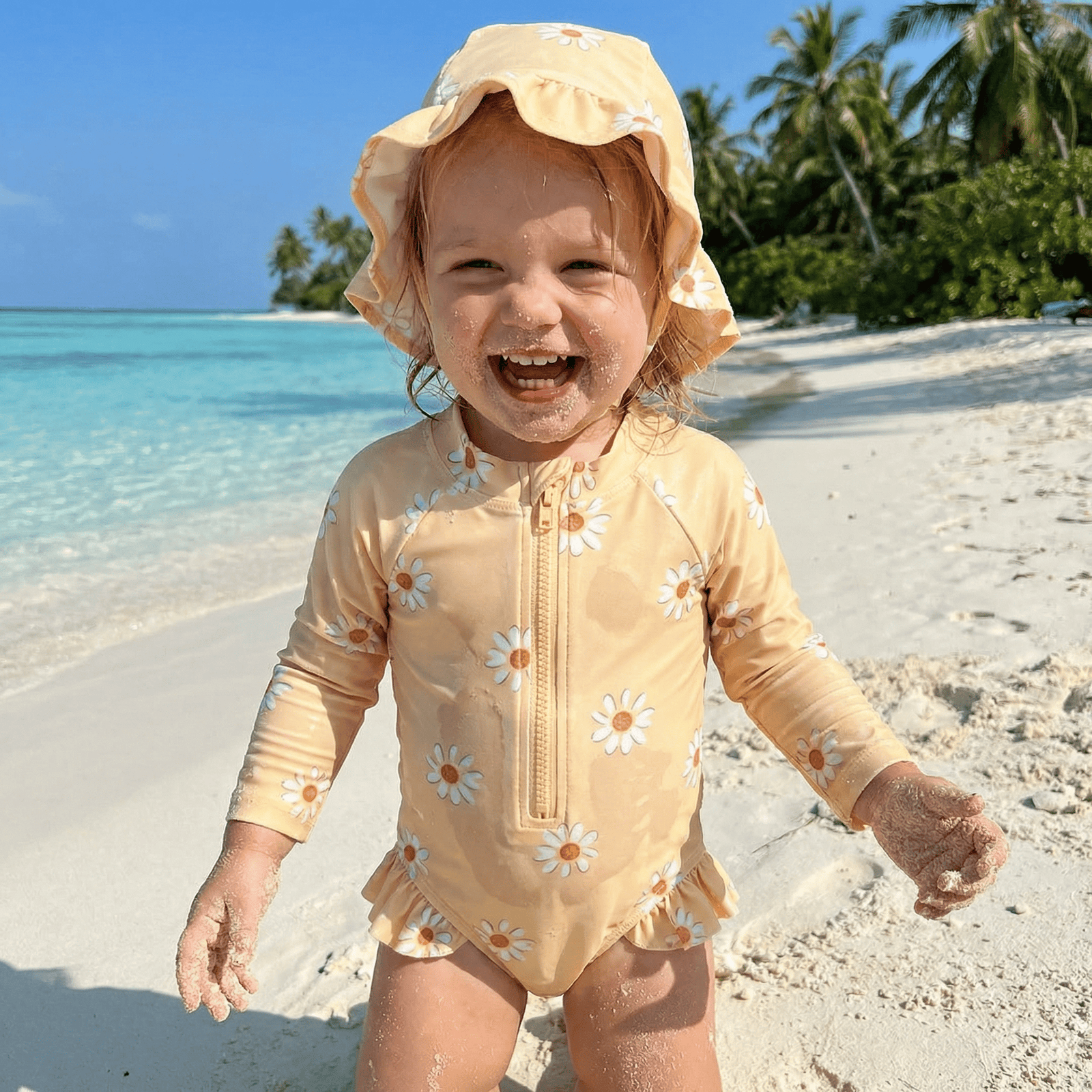 Floral Long Sleeve Rash Guard & Hat Set