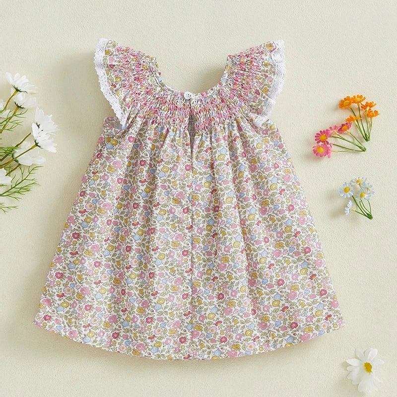 Floral Print Ruffle Sleeve Summer Dress