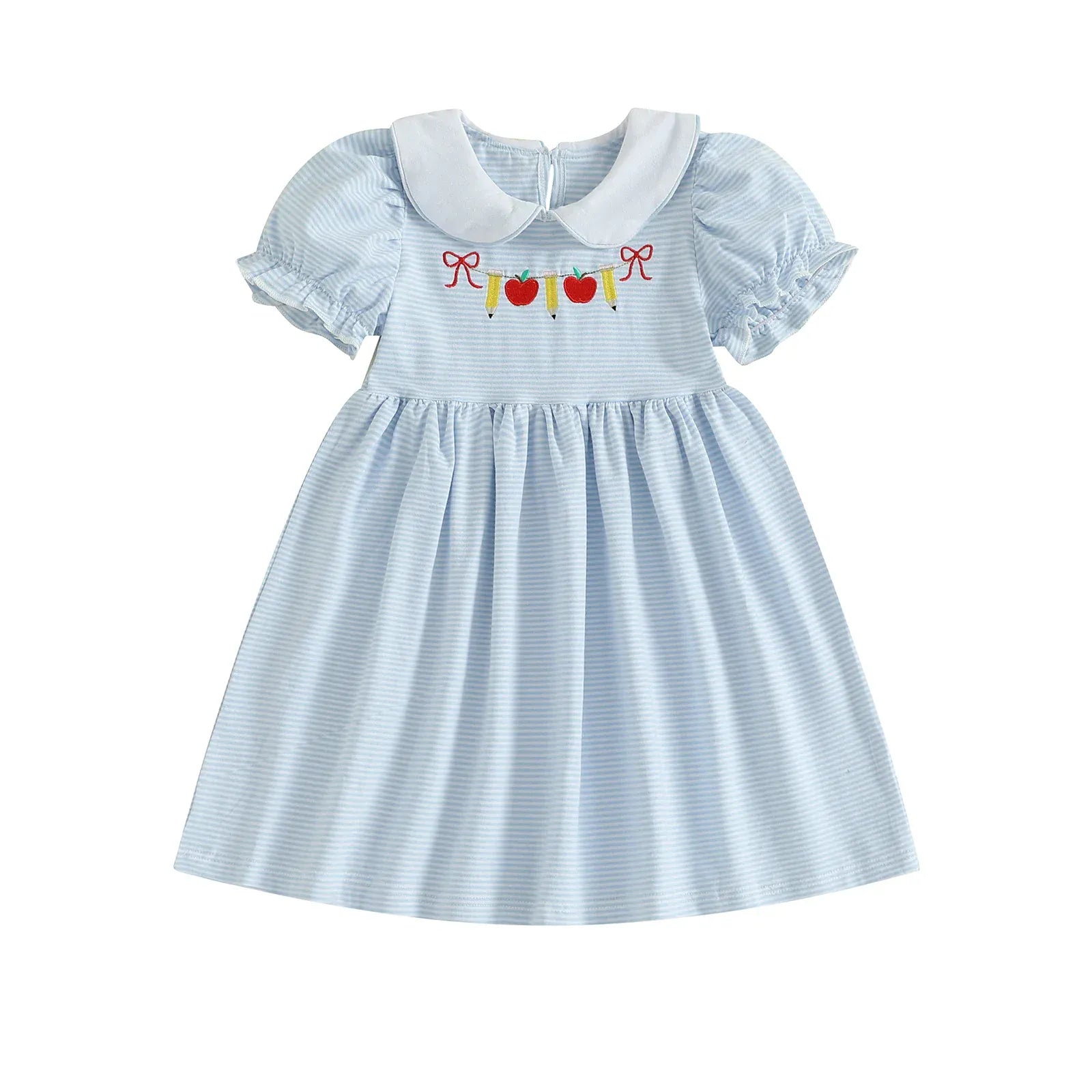 Blue / 3-4T Girl Back to School Dress Striped