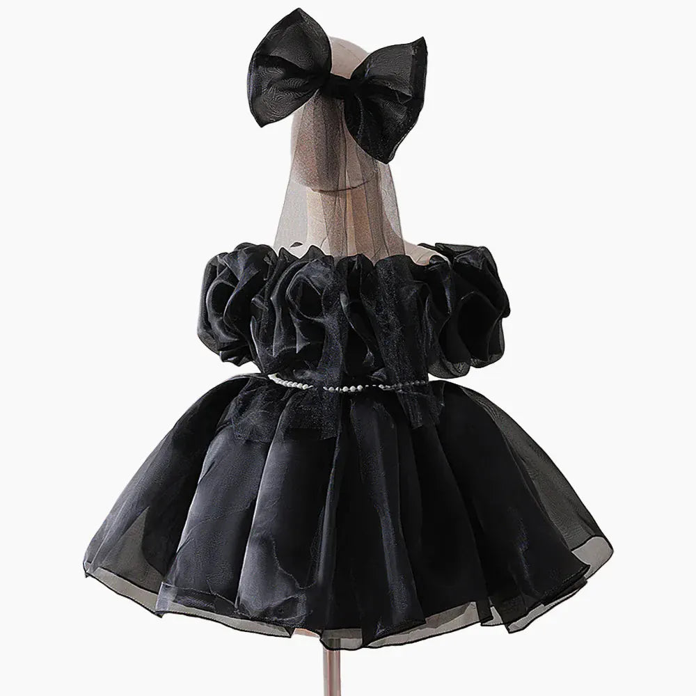 Black / 6-9M Girl's Black Couture Party Dress with Rosettes