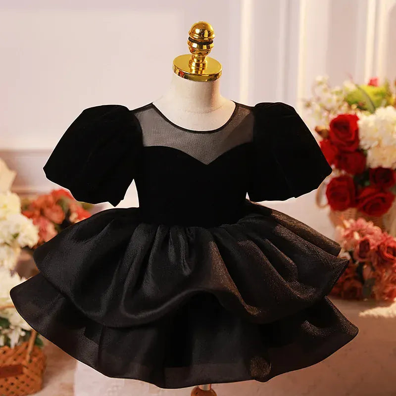 6-12M / Black Girl's Black Velvet & Tulle Party Dress