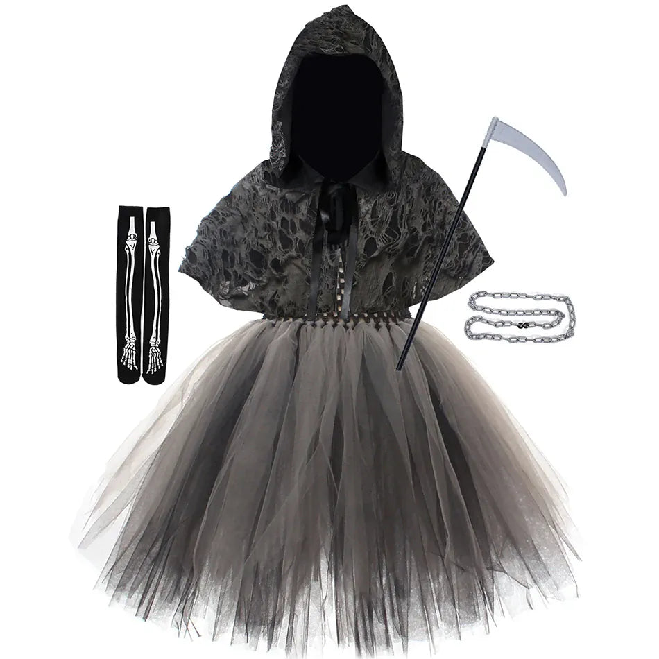 Grim Reaper Dress / 2-3T Girl's Gothic Reaper Deluxe Costume Set