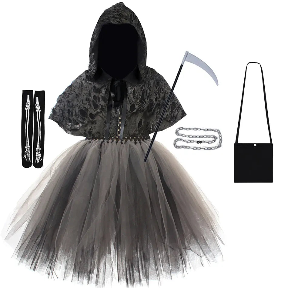 Grim Reaper Dress 01 / 2-3T Girl's Gothic Reaper Deluxe Costume Set