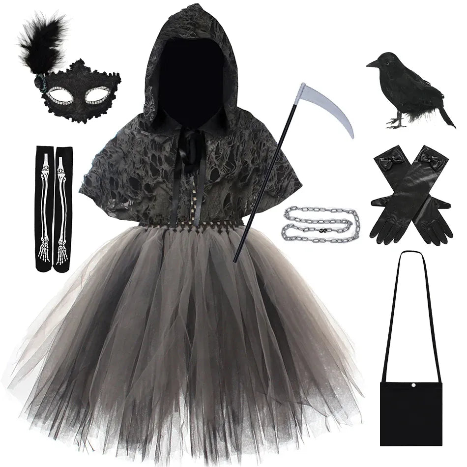 Grim Reaper Dress 03 / 2-3T Girl's Gothic Reaper Deluxe Costume Set