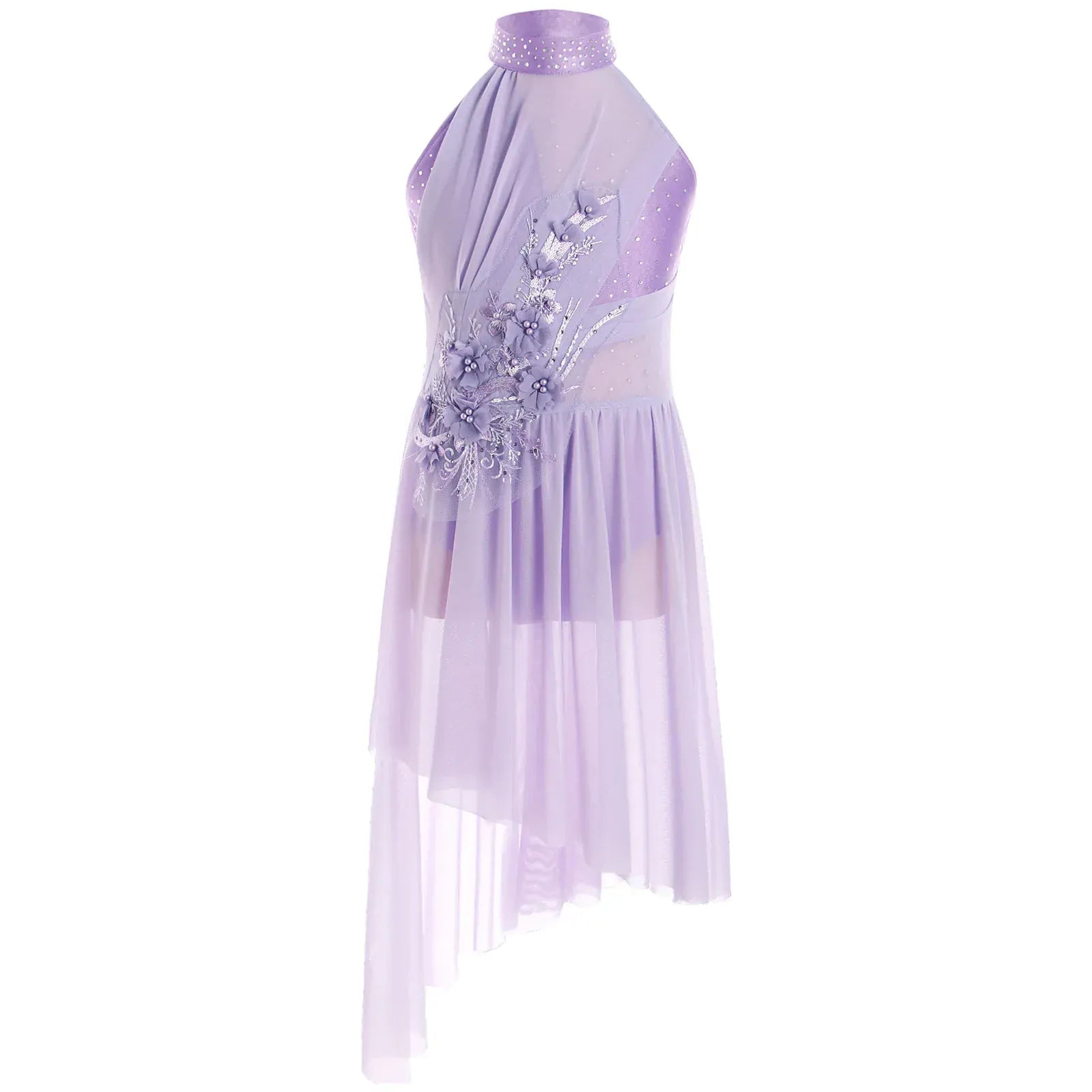 Light Purple / 6T Girl's Lyrical Dance Dress with High-Low Skirt