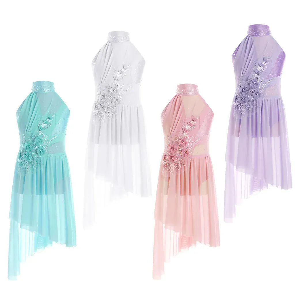 Girl's Lyrical Dance Dress with High-Low Skirt