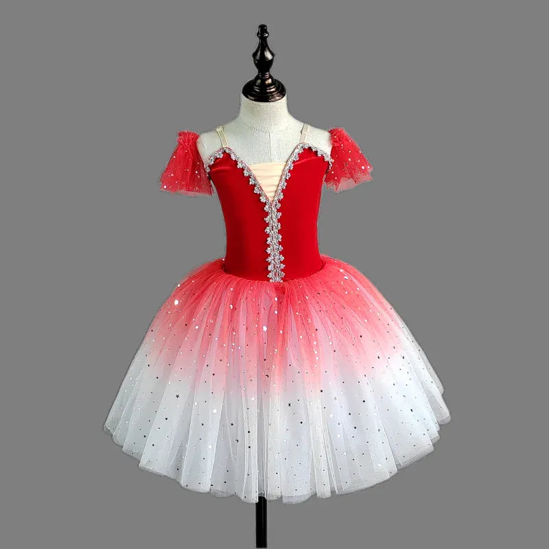 Red / 4T Girl's Performance Ballet Tutu with Velvet Bodice
