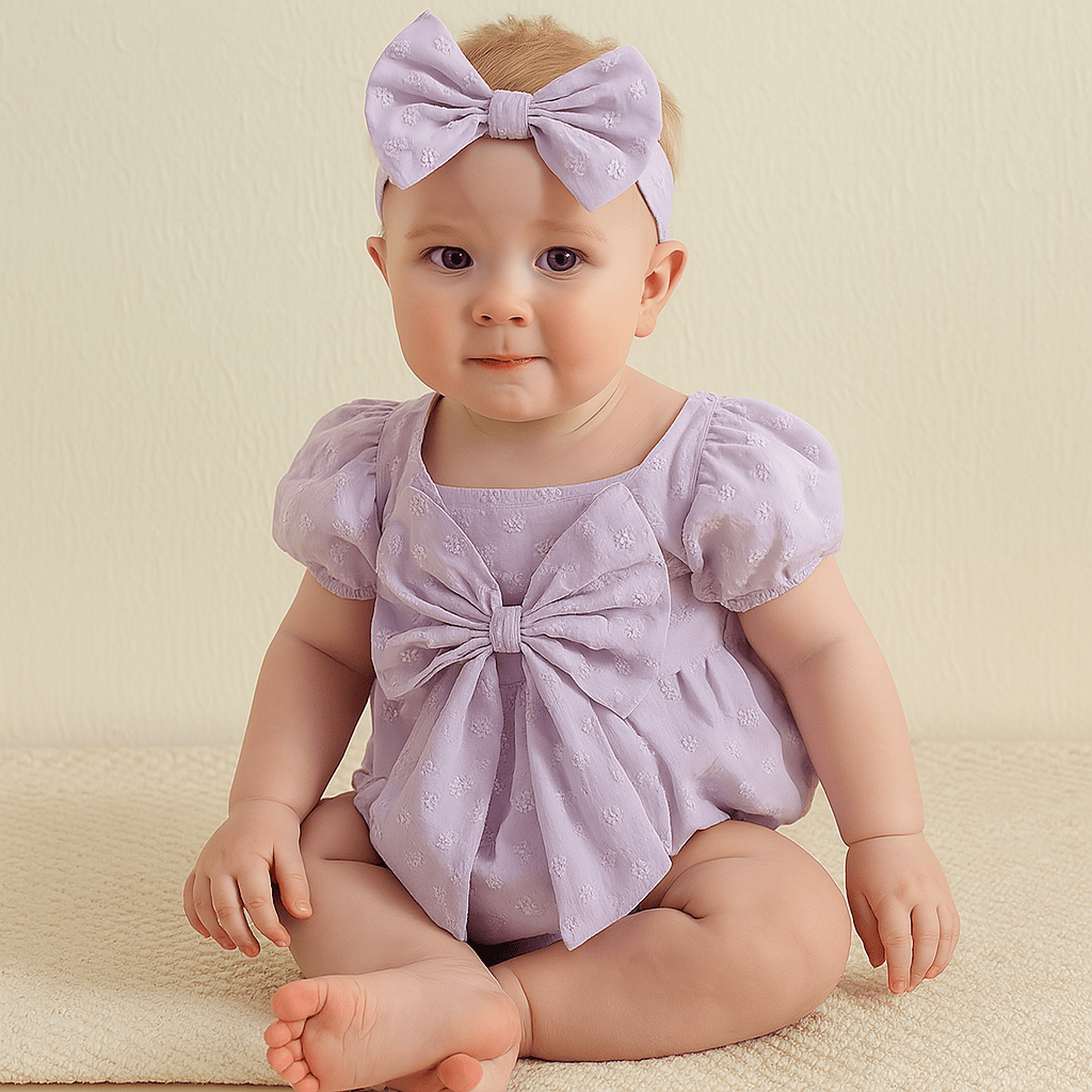 Girl Summer Romper with Bow Headband