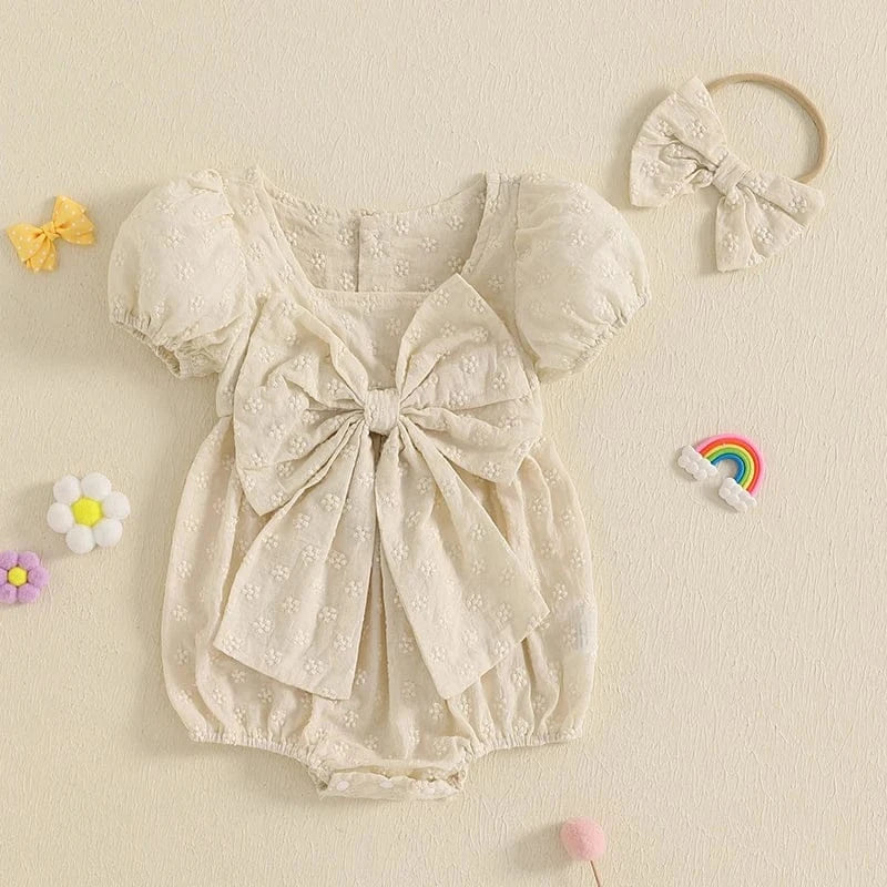 Girl Summer Romper with Bow Headband