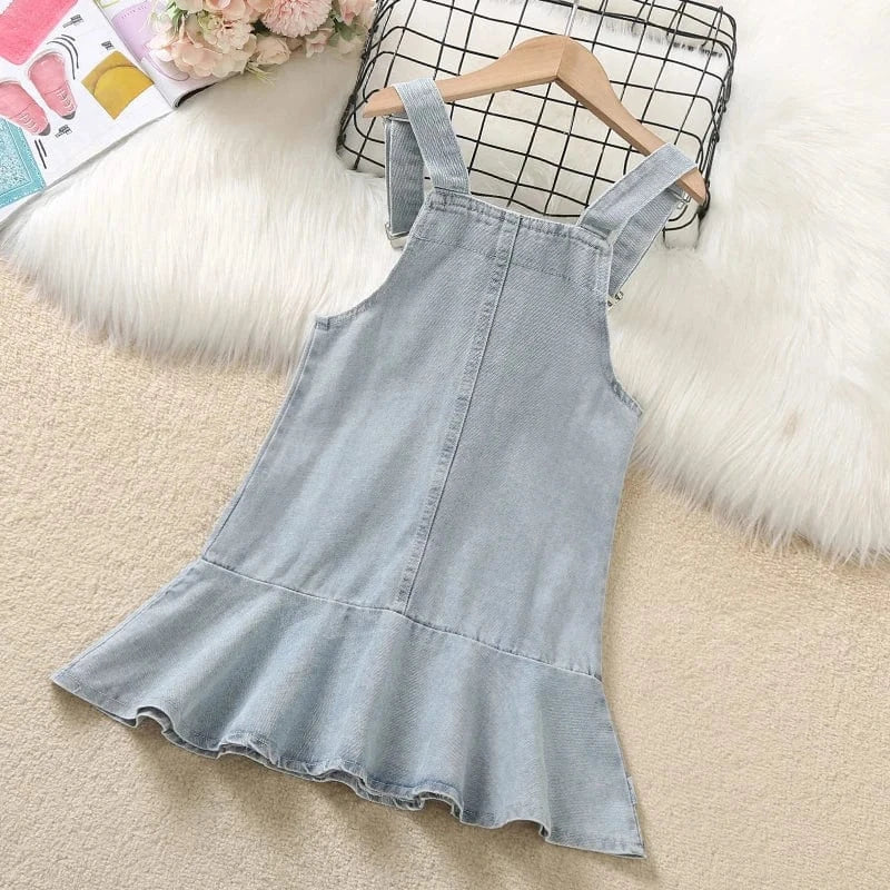 Girls' Denim Ruffle Dress with Purse