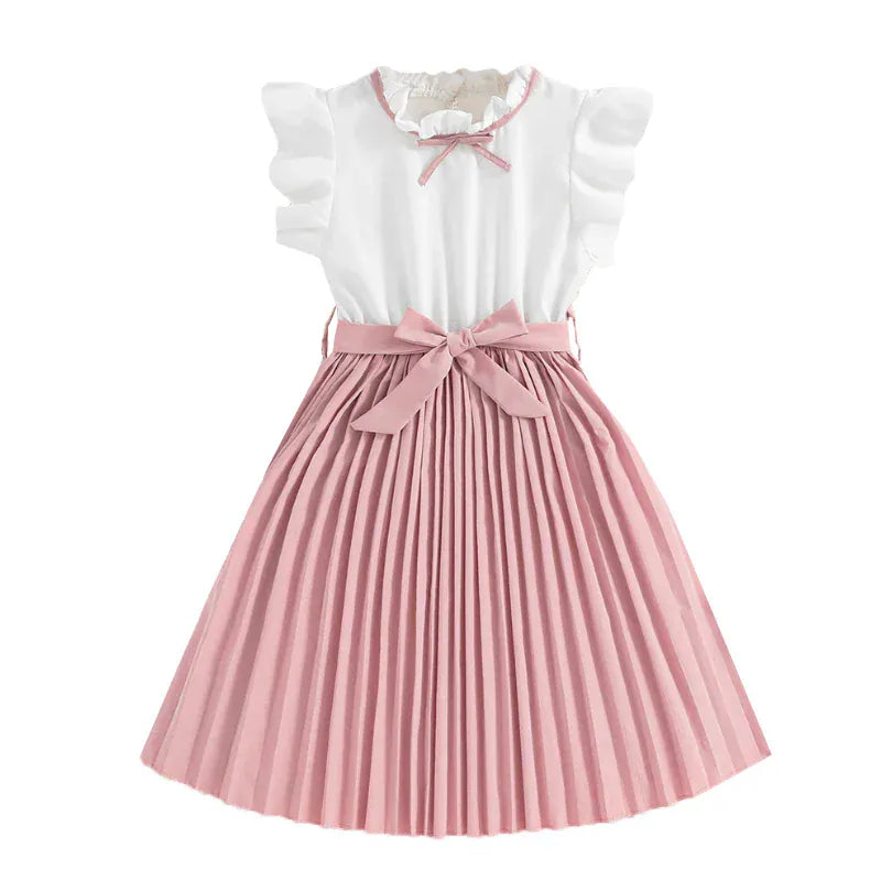 Pink / 8T Girls’ Elegant Party Dress with Bow Tie