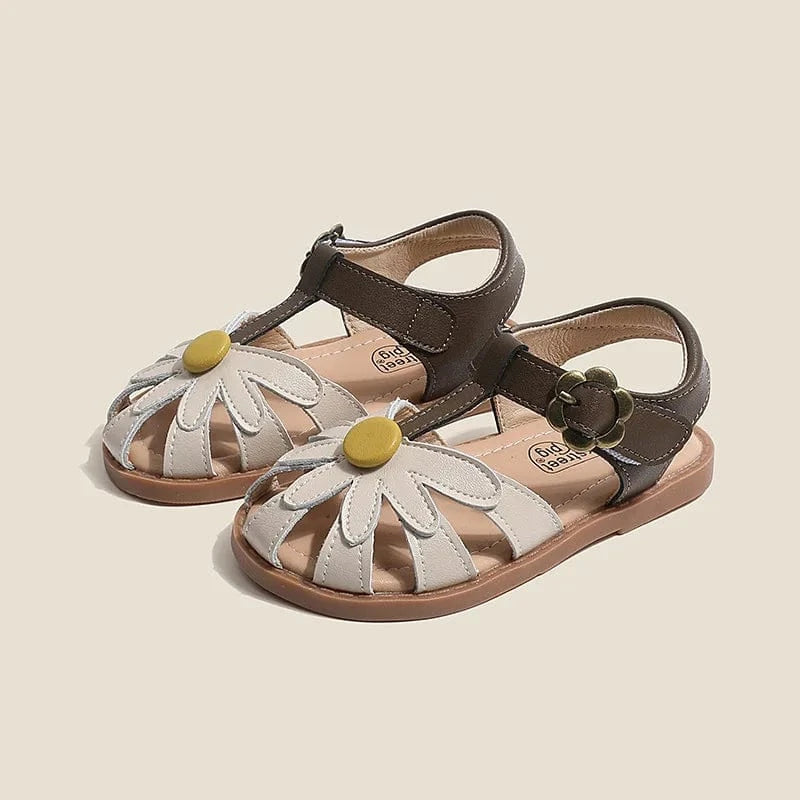 Beige / 22 Girls Flower Sandals