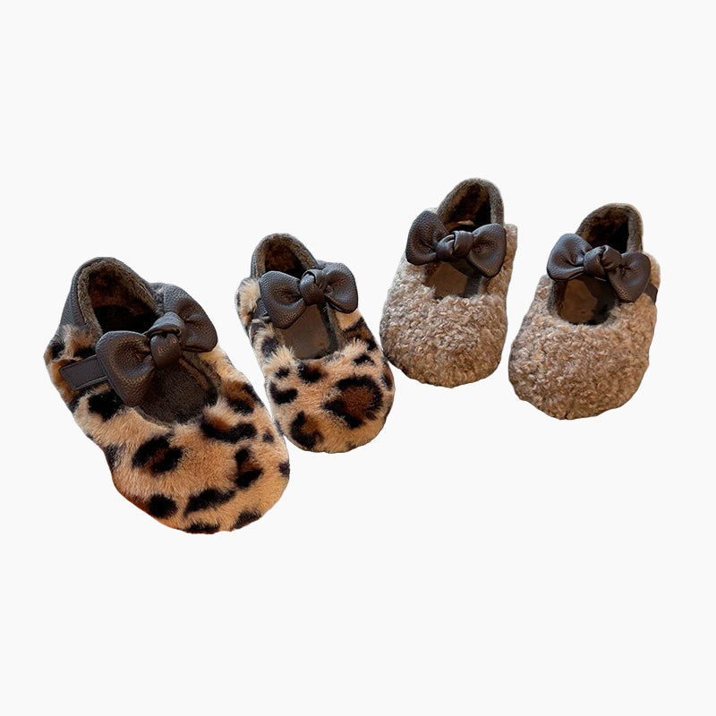 Girls' Fluffy Winter Flats with Leather Bow